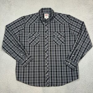 Levis Shirt Mens 2XL Gray Plaid Long Sleeve Pearl Snap Chest Pockets Red Tab